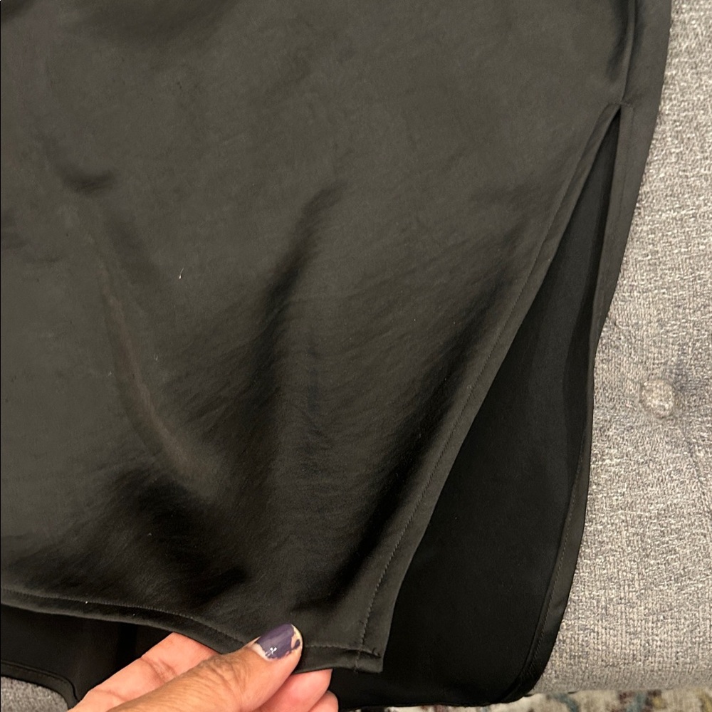 GAP Black Satin Sheath Midi Dress w/Side Slit - Picture 4 of 5